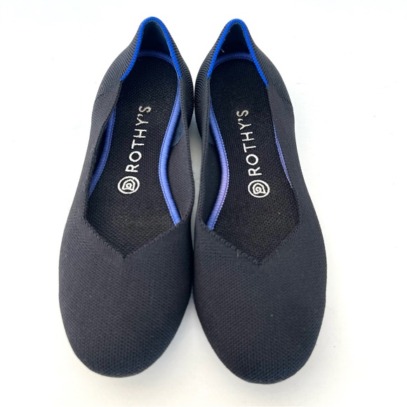 ROTHY’S The Flat Black w Blue Trim Soft Flexible Round Toe Slip On Flat Sz 8.5 - Picture 8 of 15
